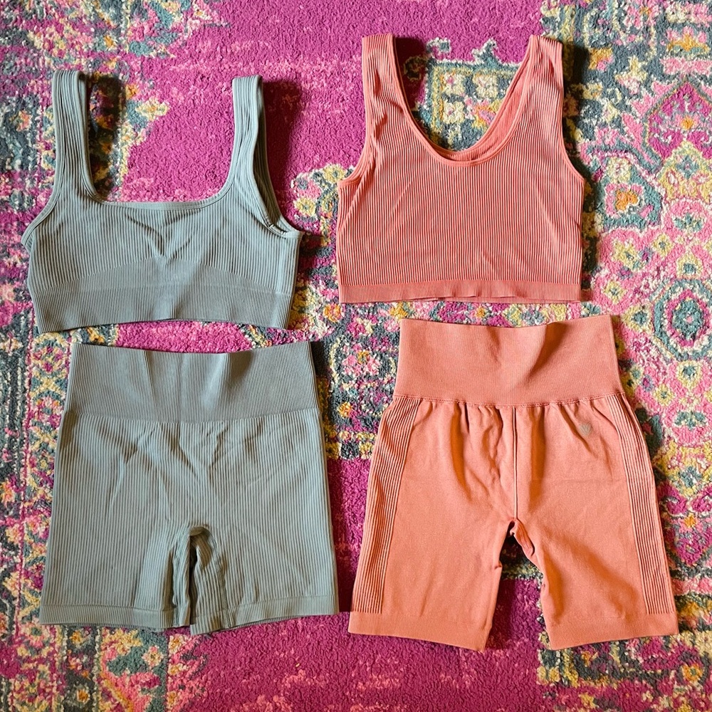 2 Matching Seamless Shorts + Sports Bra Sets